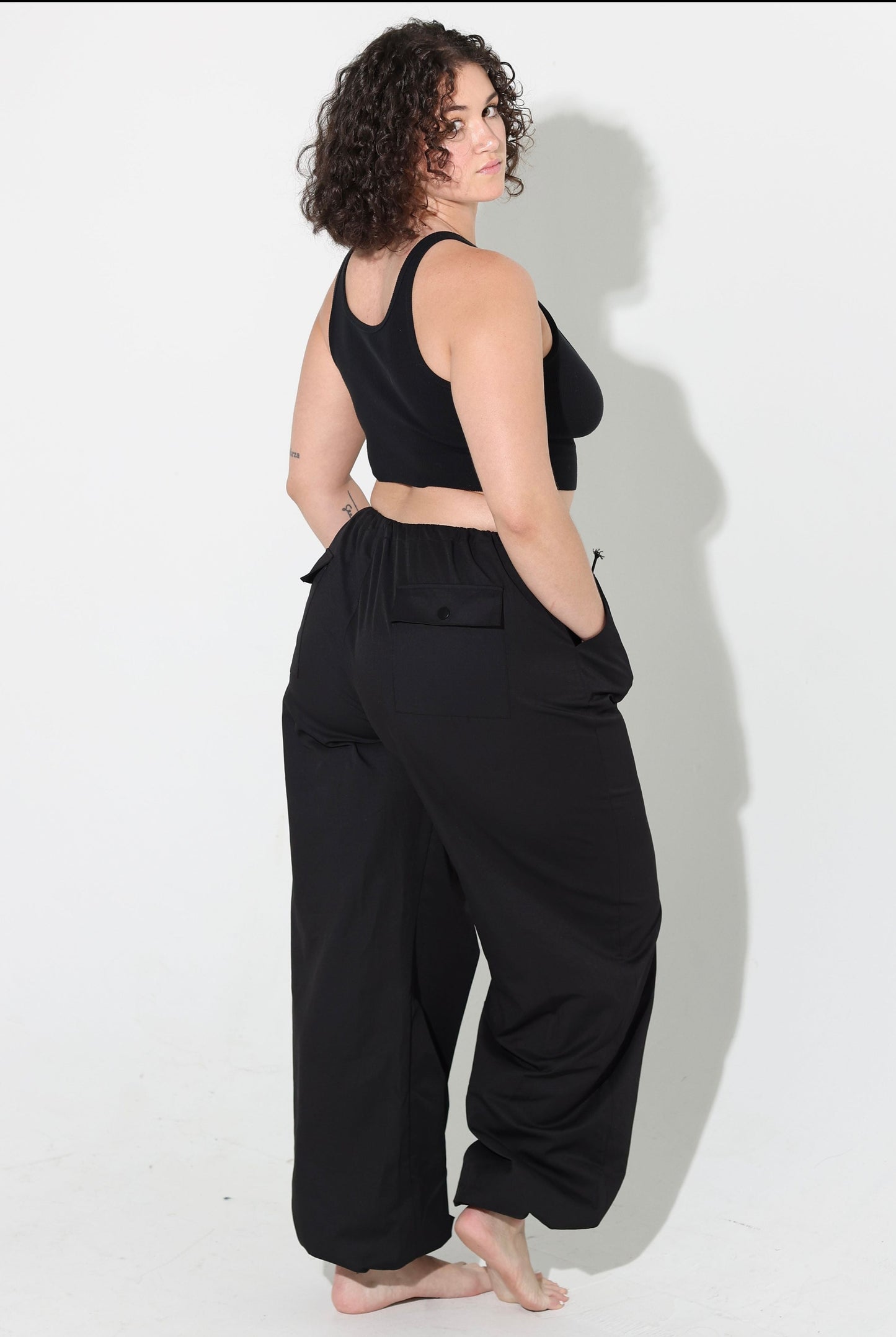 Oversized Black Parachute Pants